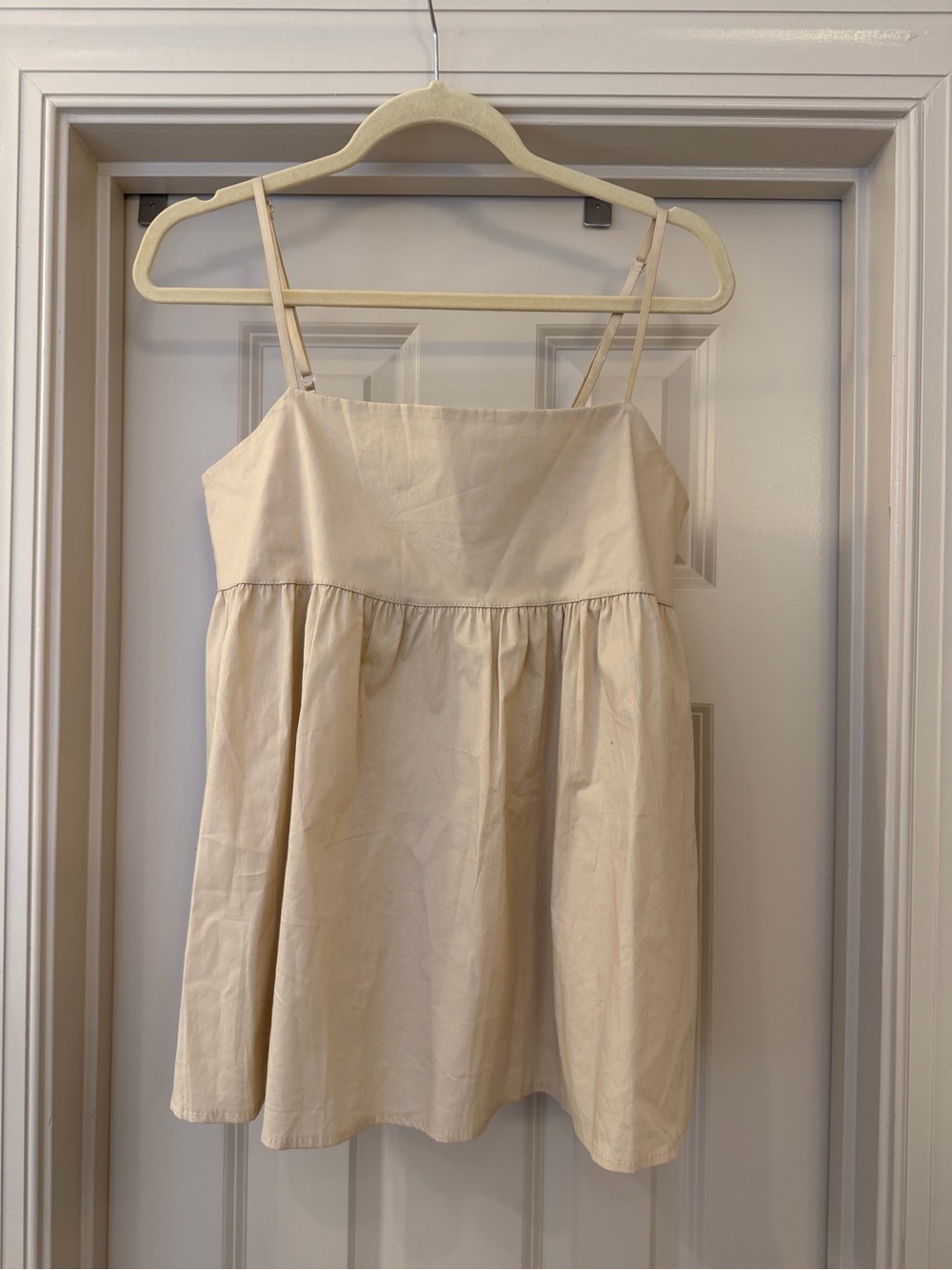 Boohoo US 8 Cotton Blend Cream Beige Spaghetti Strap Babydoll Top